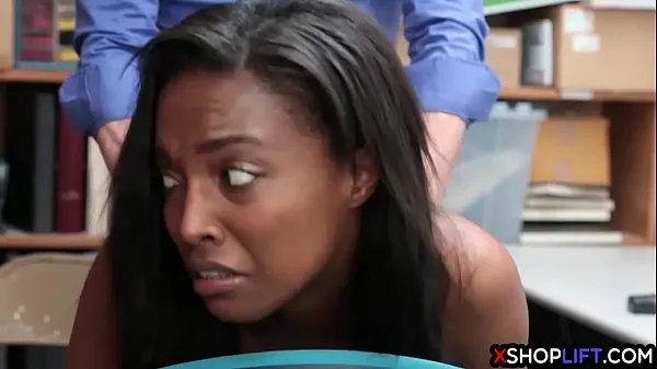 Busty ebony teen with a round ass suspected and fucked by a mall cops hard dick after she didnt want to cooperate with him