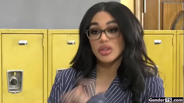 Hot Student shows his big cock to his big boobs tgirl teacher Eva busty shemale sucks and gets latina trans bareback anal rides best Videos